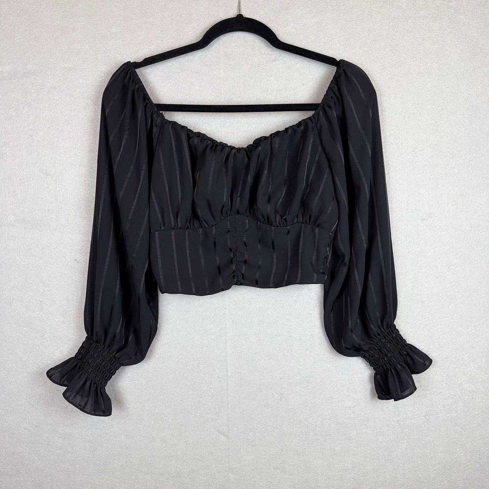 Y2K Top Victorian‎ Black Sz L Satin Peasant Goth Renaissance Romantic Coquette